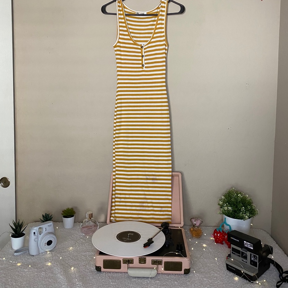 White And Yellow Striped Sun Dress